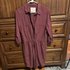 LOFT Pink Buttoned Tie Front Shirt Dress
